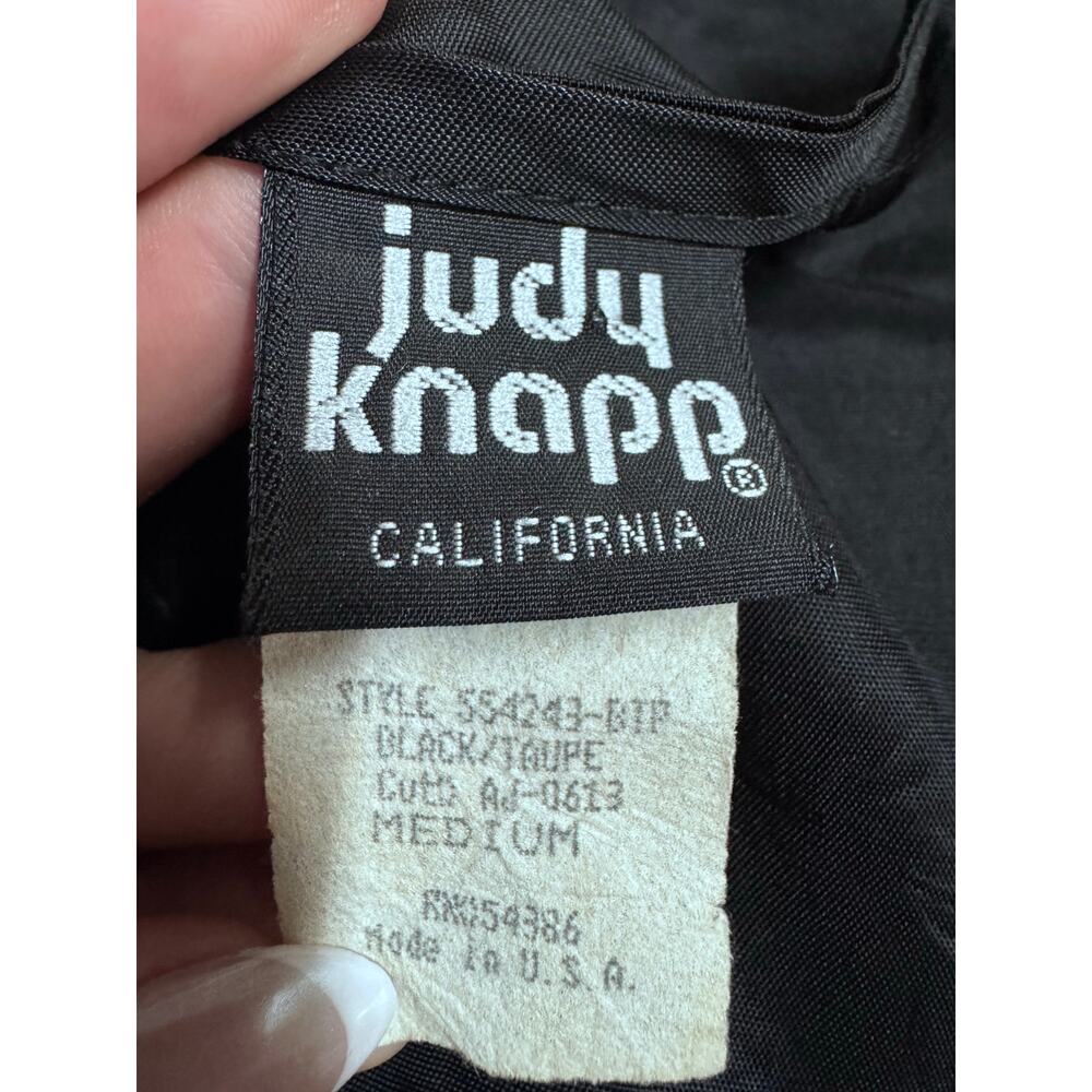 American vintage Judy Knapp Black Floral Tapestry Vest M Asym Hem Lace Trim - Picture 6 of 8